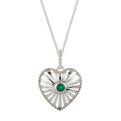 Charlotte's Web Jewellery Women's Heart Rays Silver Pendant Necklace  - Green Onyx