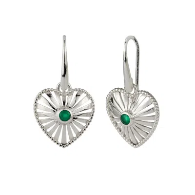 Charlotte's Web Jewellery Women's Heart Rays Silver Statement Earrings - Green Onyx