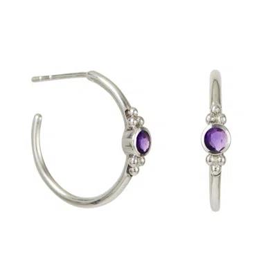 Charlotte's Web Jewellery Women's Holi Jewel Silver Hoop Earrings - Amethyst