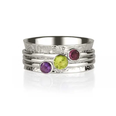 Charlotte's Web Jewellery Women's Holi Prosperity Silver Spinning Ring - Amethyst, Peridot & Rhodolite Garnet