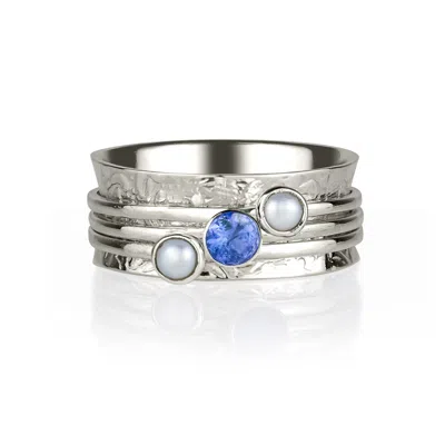Charlotte's Web Jewellery Women's Holi Tranquility Silver Spinning Ring -  Tanzanite & Pearl