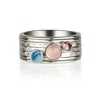 Charlotte's Web Jewellery Women's Ibiza Sunset Silver Spinning Ring - Swiss Blue Topaz, Rose Quartz & Rhodolite Garnet