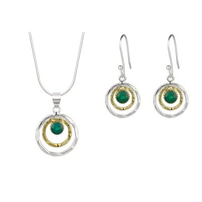Charlotte's Web Jewellery Women's Infinity Universe Silver Earrings & Necklace Gift Set - Green Onyx