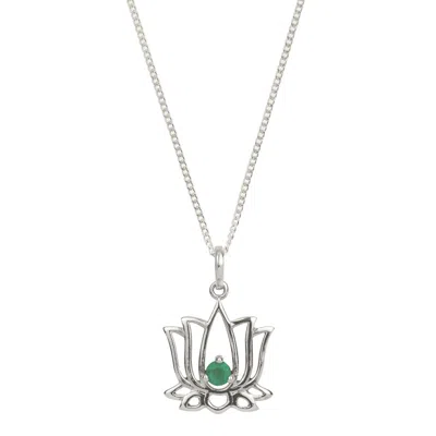 Charlotte's Web Jewellery Women's Lotus Flower Silver Charm Necklace - Green Onyx