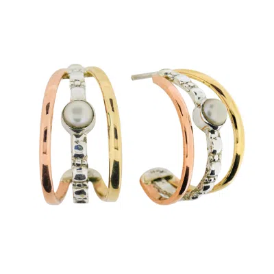 Charlotte's Web Jewellery Women's Maharani Triple Hoop Silver Earrings - Pearl In Gray