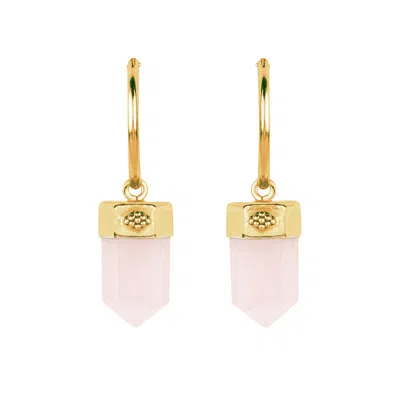 Charlotte's Web Jewellery Women's Open Heart Crystal Gold Vermeil Hoop Earrings - Rose Quartz