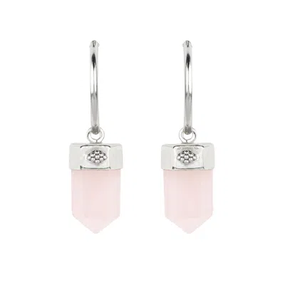 Charlotte's Web Jewellery Women's Open Heart Crystal Silver Hoop Earrings - Rose Quartz