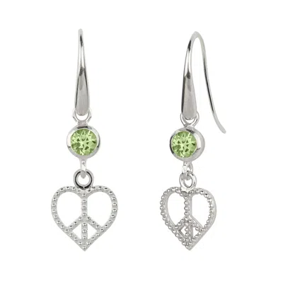 Charlotte's Web Jewellery Women's Peace Heart Silver Drop Earrings - Peridot