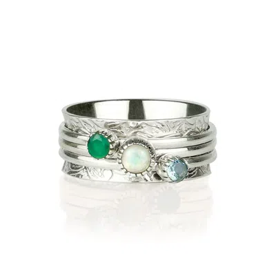 Charlotte's Web Jewellery Women's Pure Soul Silver Spinning Ring - Green Onyx, Opal And Swiss Blue Topaz