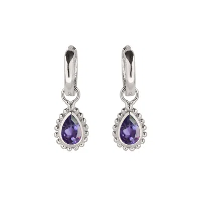 Charlotte's Web Jewellery Women's Purple / Silver February Birthstone Sterling Silver Huggie Hoops - Amethyst In Multi
