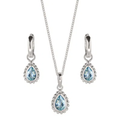 Charlotte's Web Jewellery Women's Silver / Blue November Birthstone Sterling Silver Necklace And Earring Set - Blue Topaz In Multi