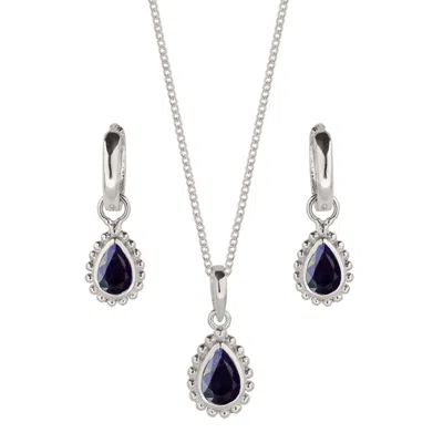 Charlotte's Web Jewellery Women's Silver / Blue September Birthstone Sterling Silver Necklace And Earring Set - Black Sapphire In Multi