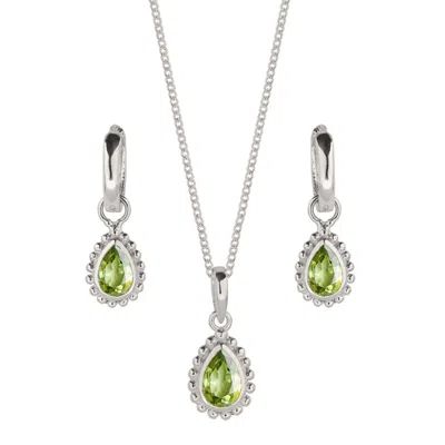 Charlotte's Web Jewellery Women's Silver / Green August Birthstone Sterling Silver Necklace And Earring Set - Peridot In Multi