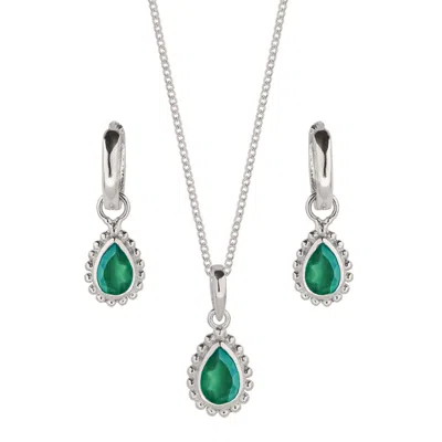 Charlotte's Web Jewellery Women's Silver / Green May Birthstone Sterling Silver Necklace And Earring Set - Green Onyx In Multi
