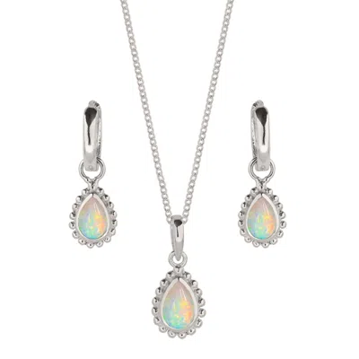 Charlotte's Web Jewellery Women's Silver / White October Birthstone Sterling Silver Necklace And Earring Set - Opal In Multi