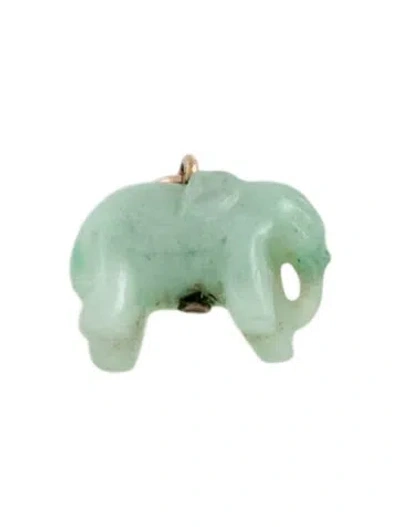 Pre-owned Charm 10k Jadeite Carved Elephant  In Multi