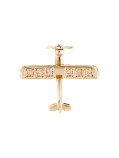 Pre-owned Charm 14k Diamond Biplane  In Multi