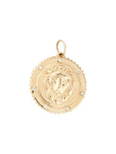 Pre-owned Charm 14k Diamond Lion Disc  In Multi