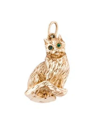 Pre-owned Charm 14k Emerald Cat  In Multi