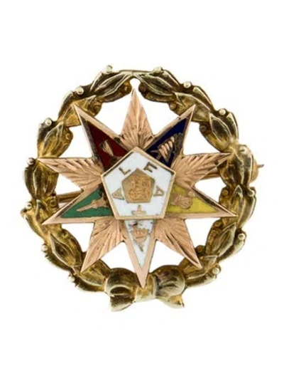 Pre-owned Charm 14k Enamel Eastern Star Brooch In Multi