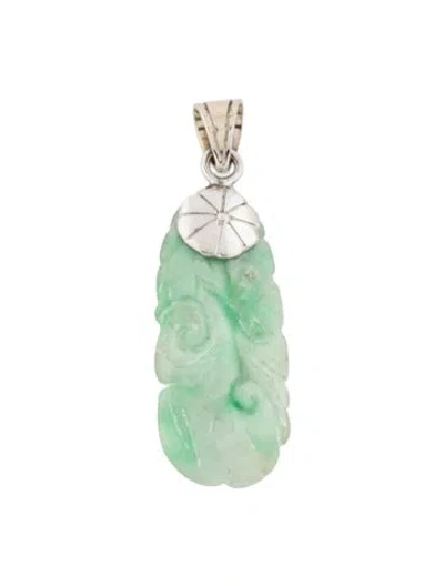 Pre-owned Charm 14k Jadeite Cloud Carved Pendant, 1.5" In Multi