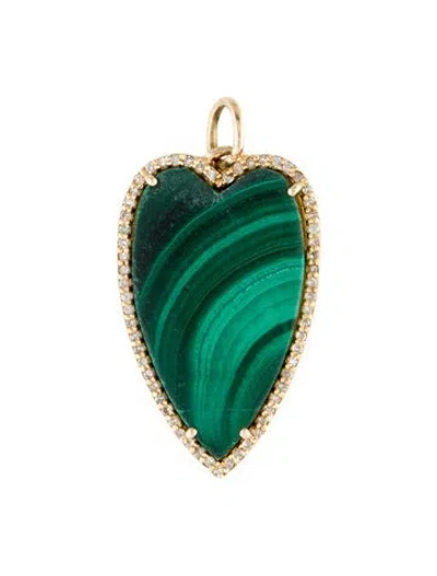 Pre-owned Charm 14k Malachite & Diamond Heart  In Multi