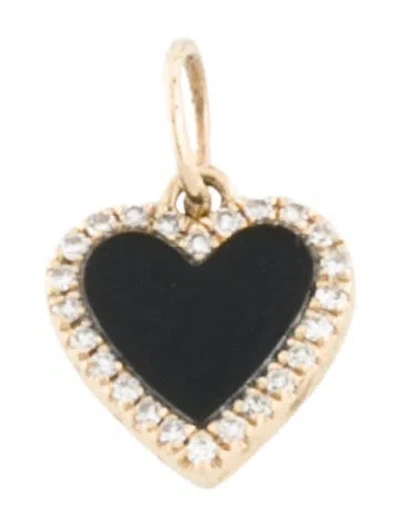 Pre-owned Charm 14k Onyx & Diamond Mini Heart , 0.5" In Multi
