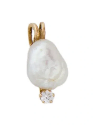 Pre-owned Charm 14k Pearl & Cubic Zirconia  Pendant, 0.5" In Multi