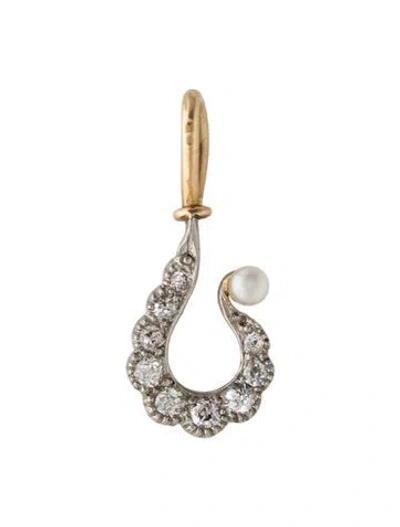 Pre-owned Charm 14k Pearl & Diamond  In Multi