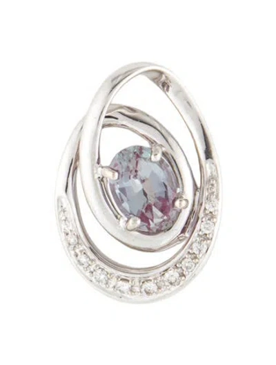 Pre-owned Charm 14k Synthetic Alexandrite & Diamond Pendant, 0.75" In Multi