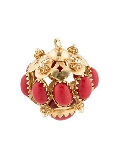 Pre-owned Charm 18k Dyed Coral  Pendant In Red