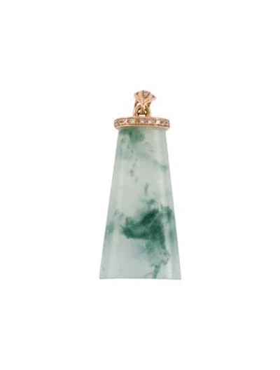 Pre-owned Charm 18k Jadeite & Diamond Pendant In Multi