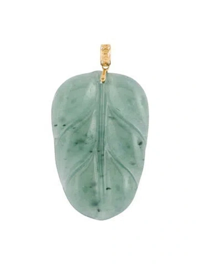 Pre-owned Charm 18k Jadeite Carved Leaf Pendant In Multi