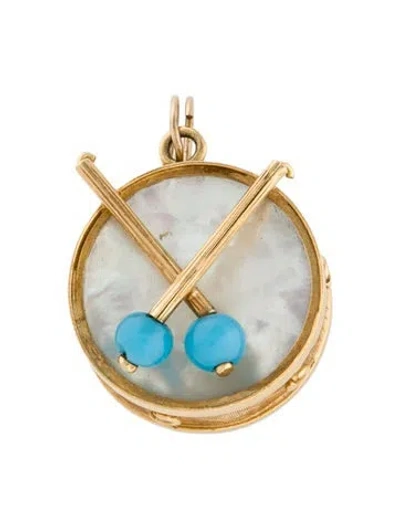 Pre-owned Charm 18k Mother Of Pearl & Glass Drum  In Multi
