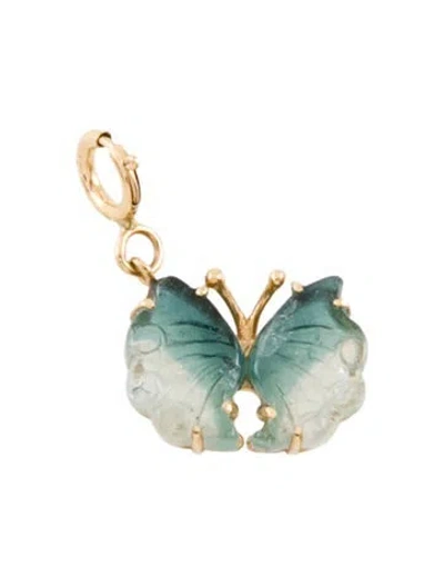 Pre-owned Charm 18k Parti-colored Tourmaline Butterfly  In Multi