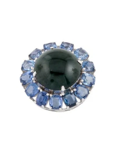 Pre-owned Charm 18k Sapphire & Nephrite  In Multi