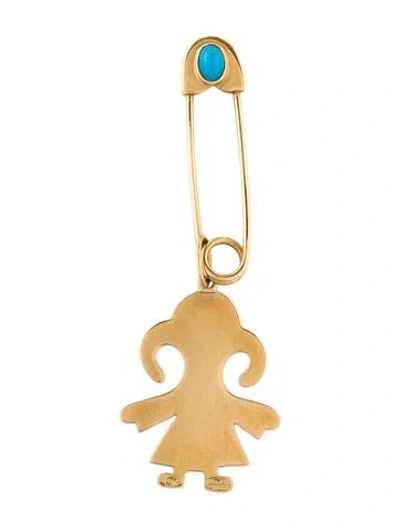 Pre-owned Charm 18k Turquoise Girl Brooch Pin In Multi