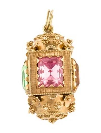 Pre-owned Charm 18k Vintage Lantern Pendant, 1.75" In Multi