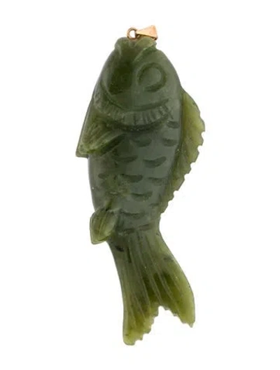 Pre-owned Charm Nephrite Carved Fish  Pendant In Multi