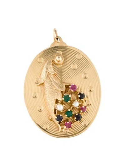 Pre-owned Charm Vintage 14k Pearl & Multistone Cornucopia