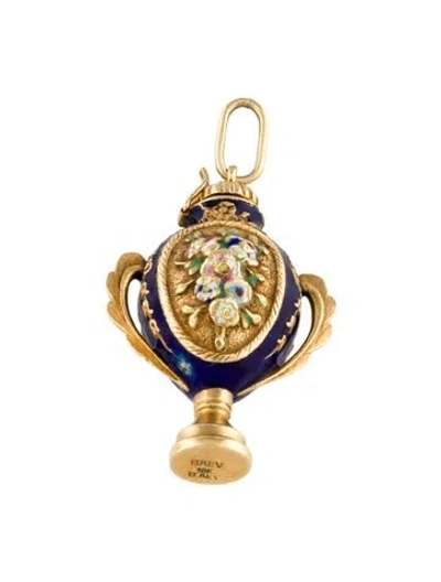 Pre-owned Charm Vintage 18k Enamel Perfume Holder Pendant In Multi