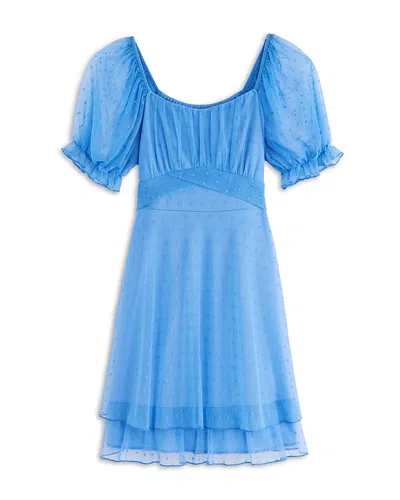 Charmed Hearts Girls' Clip Dot Mesh Flare Dress - Big Kid In Blue