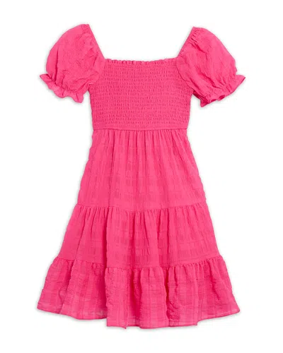 Charmed Hearts Girls' Emma Smocked Tiered Dress - Big Kid In Fuchsia