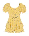 Charmed Hearts Girls' Floral Crepe Ruffled Romper - Big Kid In Yellow/blue