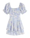 Charmed Hearts Girls' Floral Jacquard Romper - Big Kid In Denim/ivory