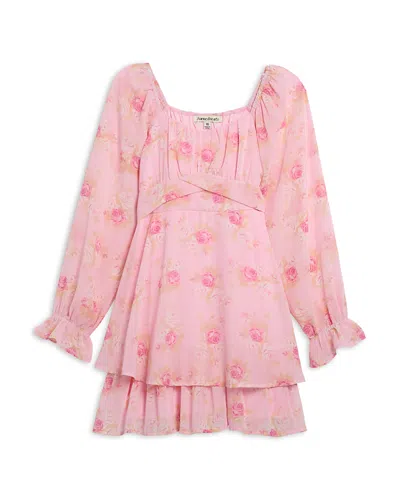 Charmed Hearts Girls' Floral Layered Chiffon Dress - Big Kid In Baby Pink