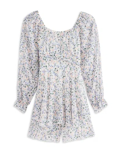 Charmed Hearts Girls' Floral Tiered Romper - Big Kid In Ivory/lavendar