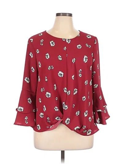 Pre-owned Charming Charlie 3/4 Sleeve Blouse In Burgundy