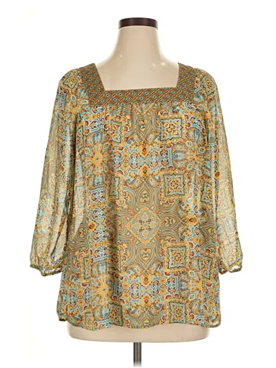 Pre-owned Charming Charlie 3/4 Sleeve Blouse In Gold
