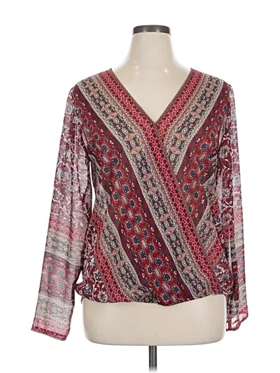 Pre-owned Charming Charlie Long Sleeve Blouse In Burgundy